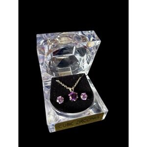 Vintage Cubic Zirconia Amethyst Necklace & Earrings Set ~ Cute Box
